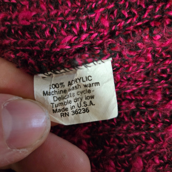 80s Vintage Red Black Heathered Crewneck Half Sleeve USA Made Sweater Size XL - Picture 5 of 6